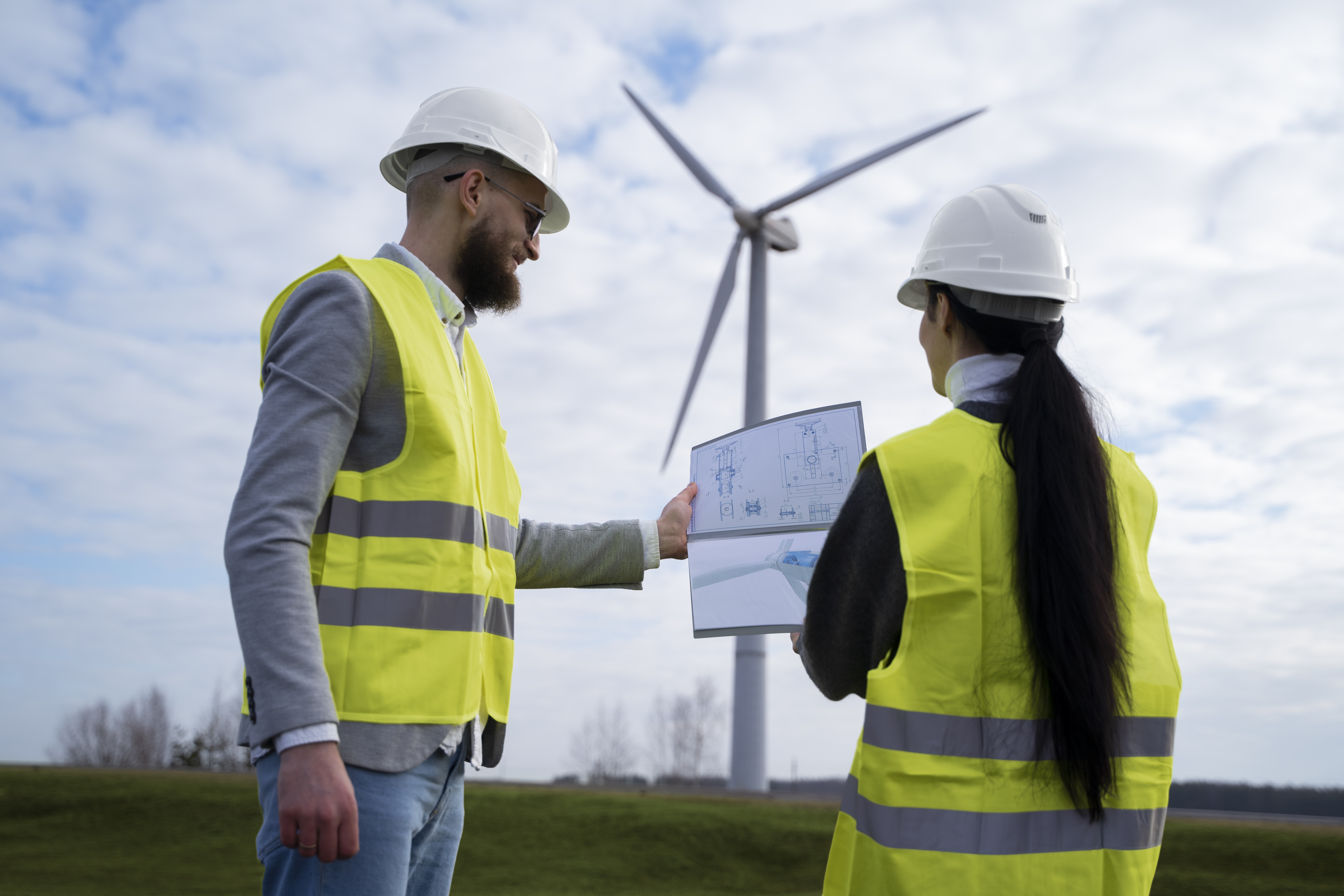 Medium Shot Engineers Discussing Environmental Plan